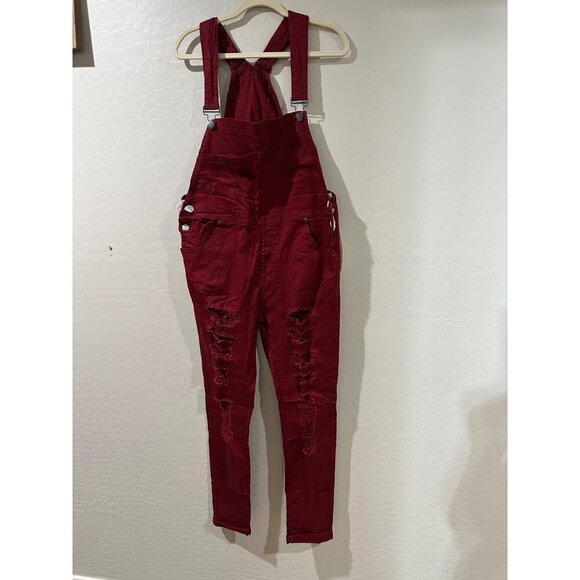 Love Moda Distressed Twill Overall color Burgundy Plus Size 2X NWT - Picture 2 of 8